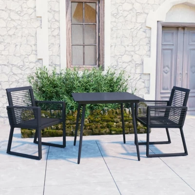 Afbeelding van 3 delige Tuinset PVC rattan zwart