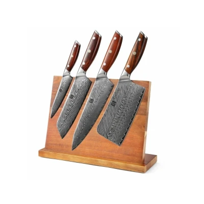 Afbeelding van Luxe en Professionele 5 delige Keukenmessen set van Damascus Staal (67 lagen, VG10) Rozenhouten handgrepen Xinzuo B27 Yi Koksmes + Hakmes Santokumes Groentemes Magnetische messenhouder