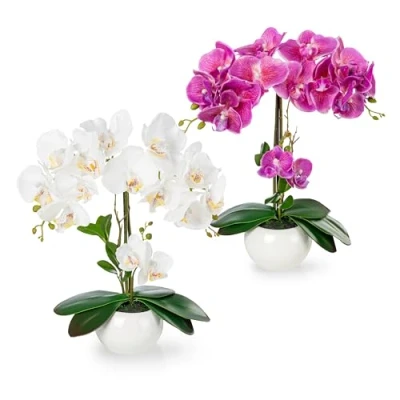 Afbeelding van PASCH Set van 2 kunstmatige orchideeën in glanzende keramische potten (40 cm) kunstbloemen