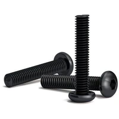 Afbeelding van 200 stuks zwarte schroeven M3 x 16 mm met ronde zeskantkop voor inbussleutel van staallegering klasse 10.9. Lengte: mm. Knopkop ISO 7380. Koolstofgehard staal hoge hardheid
