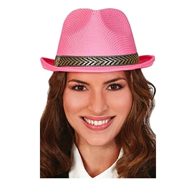 Afbeelding van Fiestas Guirca Carnaval verkleed Trilby/gangster hoedje roze polyester heren/dames