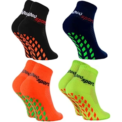 Afbeelding van Rainbow Socks meisjes en jongens, antislip sokken voor sport, 4 x blauw, zwart, oranje, groen