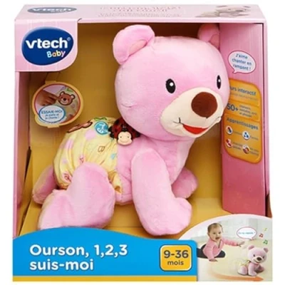 Image de Peluche interactive Vtech Ourson 1 2 3 suis moi Rose