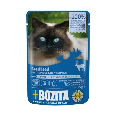 Afbeelding van 12 x 85 g Bozita hapjes in saus Sterilised nat kattenvoer met rendier