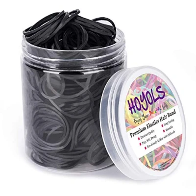 Afbeelding van HOYOLS 400 stuks rubberen elastiekjes voor zwart haar, vlechten, paardenstaarten, kunststof, vrouwen en meisjes, 3,8 cm,