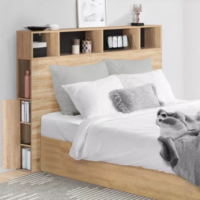 Afbeelding van Tête de lit CLEO 145 CM avec rangements hêtre et noir