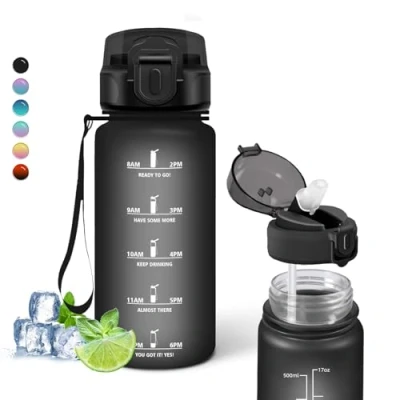 Afbeelding van Borraccia, 500 ml waterfles voor kinderen, motiverende fles met rietje, drinktijden, gemakkelijk mee te nemen, extra drinkfles, scholen, kantoren