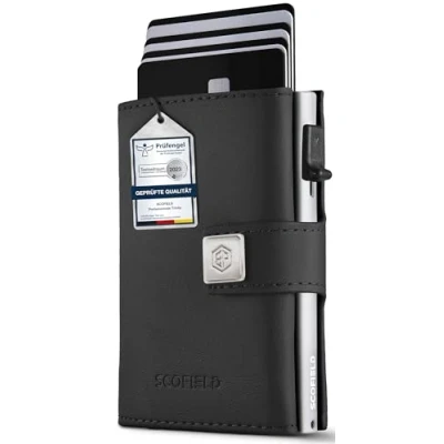 Afbeelding van SF SCOFIELD Trinity Slanke portemonnee met muntvak, creditcardhouder voor heren 10 12 kaarten, RFID bescherming, mannen, smart portemonnee, etui, Zwart/Zilver, Modern