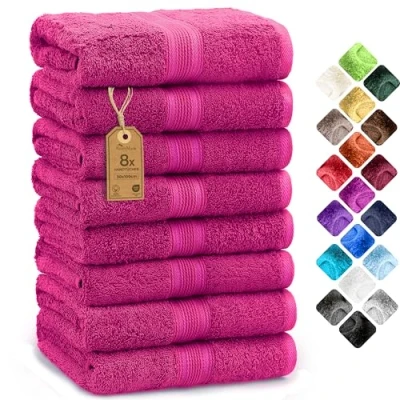 Afbeelding van NatureMark 8 handdoeken, 100% katoen, roze, 50 x 100 cm