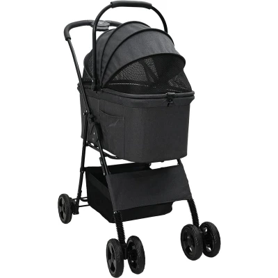 Afbeelding van vidaXL Poussette pour animal de compagnie en tissu Oxford noir 81 x 47 99 cm Design moderne, pliable, avec fonction freinage sensible, l&#039;intérieur et l&#039;extérieur, facile à ranger, acier