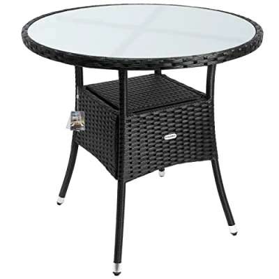 Afbeelding van Casaria Bijzettafel Rond 80cm Weerbestendig Polyrattan Zwart