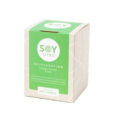 Afbeelding van Soylites Soja home fragrance kaars Rejuvenation; Lemongrass, Lavender, Lime. 15 uur