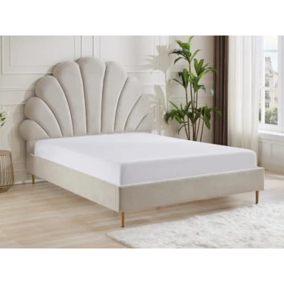 Afbeelding van Vente unique Schelpenbed 140 x 190 cm Stof Beige + Matras LIVAYA L 166 H D 205