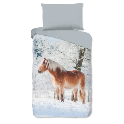 Afbeelding van Good Morning Dekbedovertrek &quot;haflinger paard in de sneeuw&quot; Multi (140x200 cm) Katoen Flanel