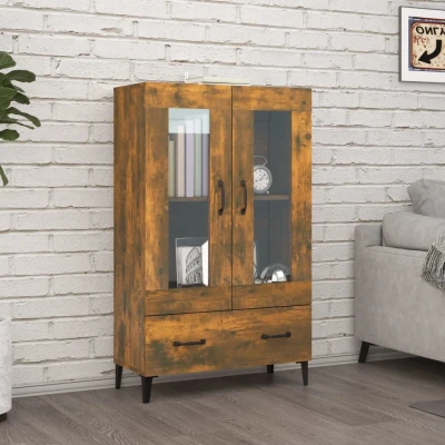 Afbeelding van Hoge kast 70x31x115 cm bewerkt hout gerookt eikenkleurig