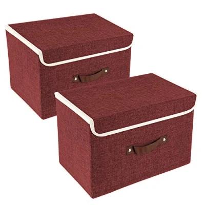 Afbeelding van TYEERS Opbergdoos met deksel, opvouwbaar, wasbaar, 38 x 25 cm, 2 stuks, wijnrood