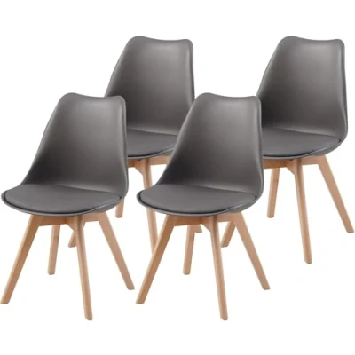 Afbeelding van Albatros Eetkamerstoelen Aarhus in Set van 4, Grijs / Beuk massief poten comfortabele kuipstoel, Scandinavisch retro design elegante keukenstoel, eetkamerstoel of eettafelstoel