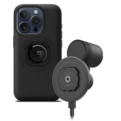 Afbeelding van Quad Lock Autotelefoonhouder set met MAG V2 draadloze oplaadkop en iPhone 15 Pro hoes