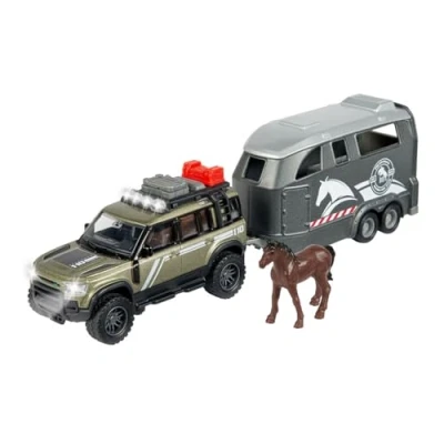 Afbeelding van Majorette Grand Series Land Rover Paardentrailer Metaal Licht en Geluid 25 cm Speelgoedvoertuig