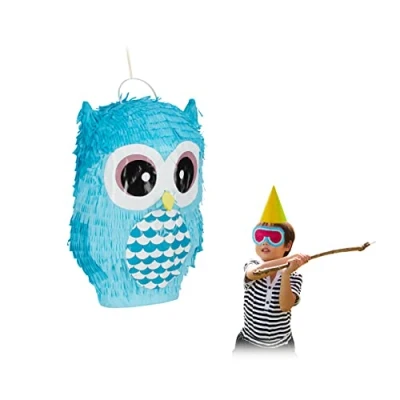 Afbeelding van Relaxdays pinata uil jongen blauw verjaardag babyshower feestartikel piñata