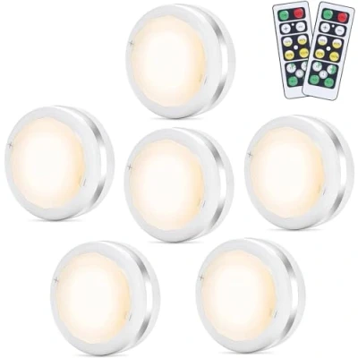 Afbeelding van Led kastverlichting, 6 stuks, bedlampje met afstandsbediening, trap, onderinbouwlicht, batterijvoeding, kastverlichting voor slaapkamer, kast, keuken