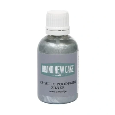 Afbeelding van BrandNewCake Metallic Food Paint Zilver met Kwastje 60g