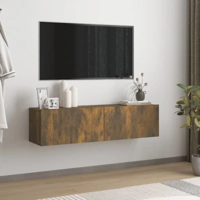 Afbeelding van Tv wandmeubel 120x30x30 cm bewerkt hout gerookt eikenkleurig