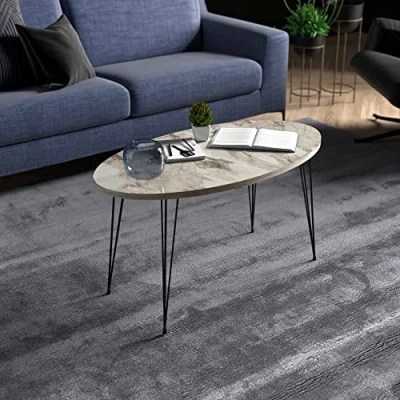 Afbeelding van Salontafel Skævinge ovaal 43x90x50 cm marmer wit en zwart