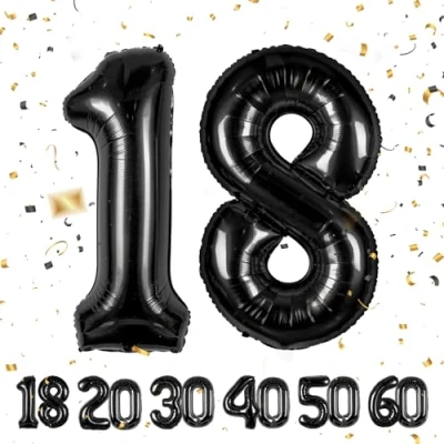 Afbeelding van Verjaardagsballonnen 18 nior 100 cm ballon cijfer 18, nummer Happy Birthday decoratie, ballonnen, verjaardagsfeest, jaren vliegt dankzij helium ballonnen