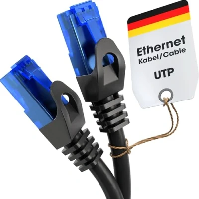 Image de KabelDirekt 20m Câble Ethernet, Réseau, RJ45/LAN, disponible en 0,25 30m (10Gbps, Vitesse de fibre optique pour les réseaux Gigabit, commutateur, routeur, modem, noir/bleu)