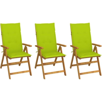 Afbeelding van vidaXL Tuinstoelen 3 st inklapbaar met kussens massief acaciahout