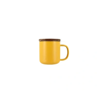 Afbeelding van OGO LIVING Juliet Theepot Geel 300ml Ideaal voor thee en kruidenthee Steengoed theemok acaciahouten deksel