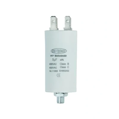 Afbeelding van EDI TRONIC Motorcondensator, werkcondensator, startcondensator, stop, met 6,3 mm kabelschoenen, 5 µF, 450 V, M8