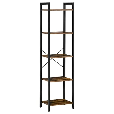 Afbeelding van HOMCOM Boekenkast in industriële stijl, H154 cm, 5 planken, staal, zwart, spaanplaat, antieke houtlook