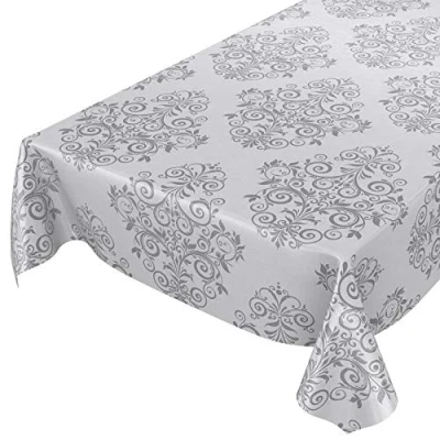 Afbeelding van ANRO Afwasbaar tafelzeil Grijs antraciet Barok motief Met arabesken 100 x 140 cm