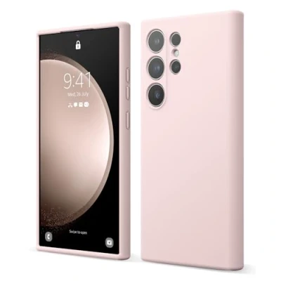 Afbeelding van Elago Vloeibare siliconen hoes, compatibel met Samsung Galaxy S24 Ultra, volledige bescherming, 4 lagen schokbestendige structuur, binnenkant van zachte krasbestendige microvezel, roze (Lovely Rosa)