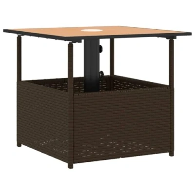 Afbeelding van Tuintafel met parasolgat 55x55x46,5 cm poly rattan bruin