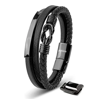 Afbeelding van SERASAR Echte Leren Armband Heren [Proud] Zwart 20cm Beste Cadeau voor Hem