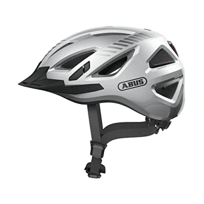 Afbeelding van ABUS Urban I 3.0 Fietshelm met achterlicht, klep en magneetsluiting, voor dames heren, zilver, maat XL