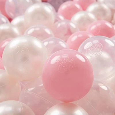 Afbeelding van KiddyMoon Gekleurde plastic ballen voor babyzwembad, 300 ballen, ∅ 7 cm, made in EU, poederroze, parelkleur, transparant