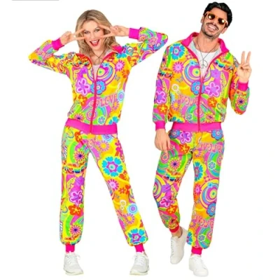 Afbeelding van Widmann Hippie Kostuum Neon Groovy Love Retro Trainingspak Multicolor XL Carnavalskleding Verkleedkleding