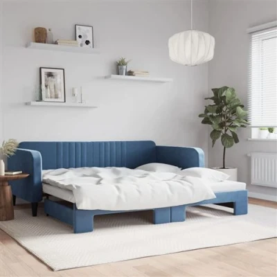 Afbeelding van vidaXL Slaapbank met onderschuifbed 100x200 cm fluweel blauw