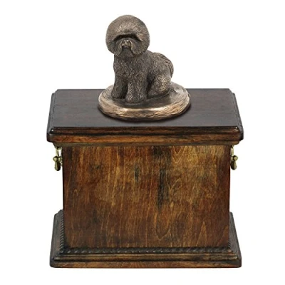 Afbeelding van Elegante urn hond voor Bichon Frise met beeldje in klassieke stijl