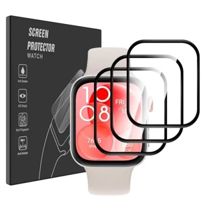 Afbeelding van Pollachi [3 stuks] gehard glas voor HuaWei Watch Fit 3,3D volledige dekking folie krasbestendig HD transparante beschermfolie [hardheid 9H] zwart