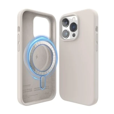 Afbeelding van elago Magnetische siliconen hoes, compatibel met iPhone 14 Pro (6,1 inch), alle accessoires, ingebouwde magneten, hoogwaardige vloeibare siliconen, beschermhoes (steen)