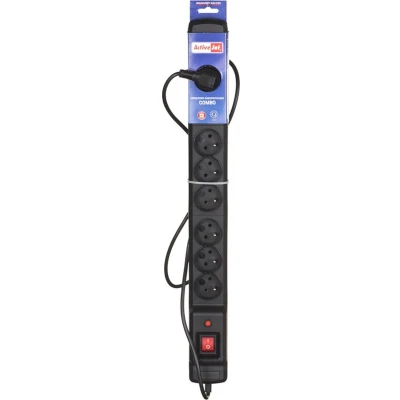 Afbeelding van ActiveJet ACJ COMBO 9GN 5M Black Power Strip met snoer.