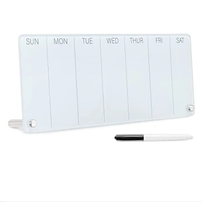 Afbeelding van Navaris Glazen whiteboard Weekplanner 40,6 x 15,2 0,4 cm om op tafel te zetten met zwart vilt boodschappenlijst notities