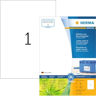 Afbeelding van Etiket HERMA recycling 10738 210x297mm 80stuks wit