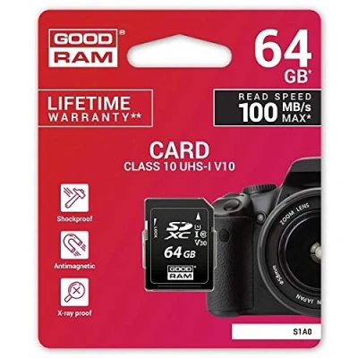 Afbeelding van Goodram S1A0 SDXC UHS I klasse 10 (SDXC, 64 GB, U1, I), Geheugenkaart, Zwart