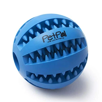 Afbeelding van PetPäl hondenbal met knoppen voor gebitsverzorging hondenspeelgoed van natuurlijk rubber, robuuste diameter 7 cm, hondenspeelbal grote en kleine honden, kauwspeeltje rubber lekkernijen, blauw